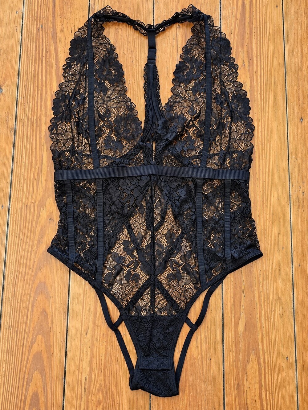 torrid Black Floral Lace Plunge Bodysuit